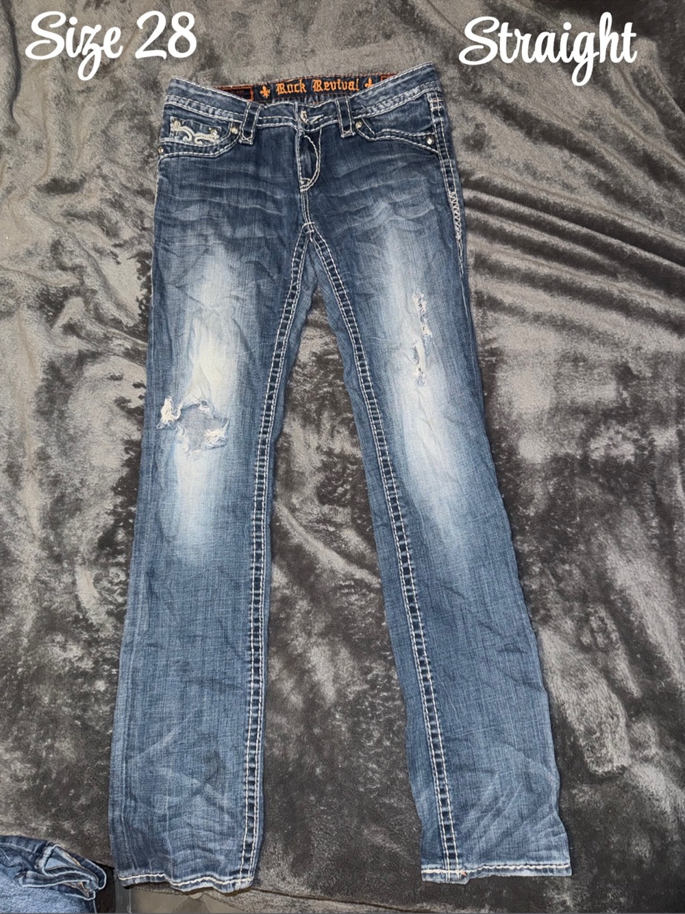 Rock Revival Distressed Straight Leg Jeans in Washed Blue